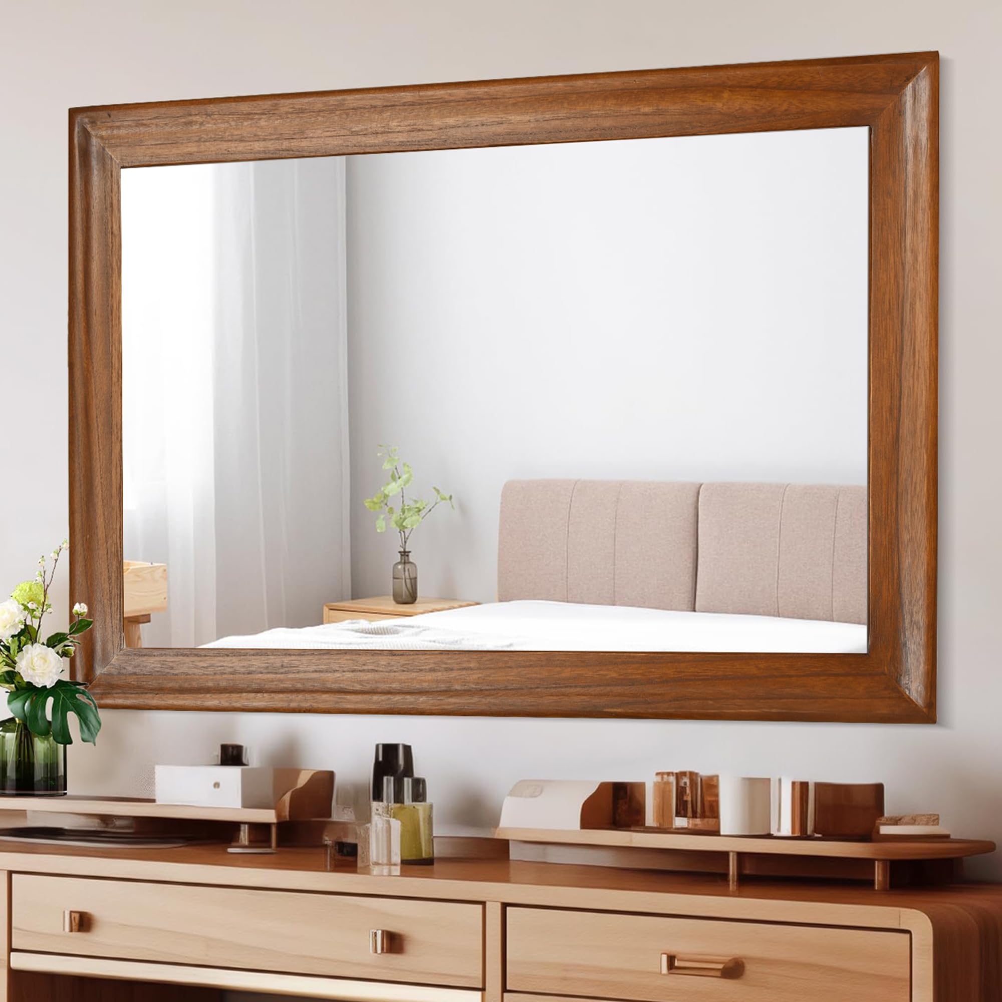 Photo 1 of ***FACTORY SEALED***30 x 40 Inch Rustic Bathroom Mirror for Wall Over Sink, Farmhouse Wood Framed Dark Brown Wooden Rectangle Mirrors for Living Room, Horizontal/Vertical Hanging