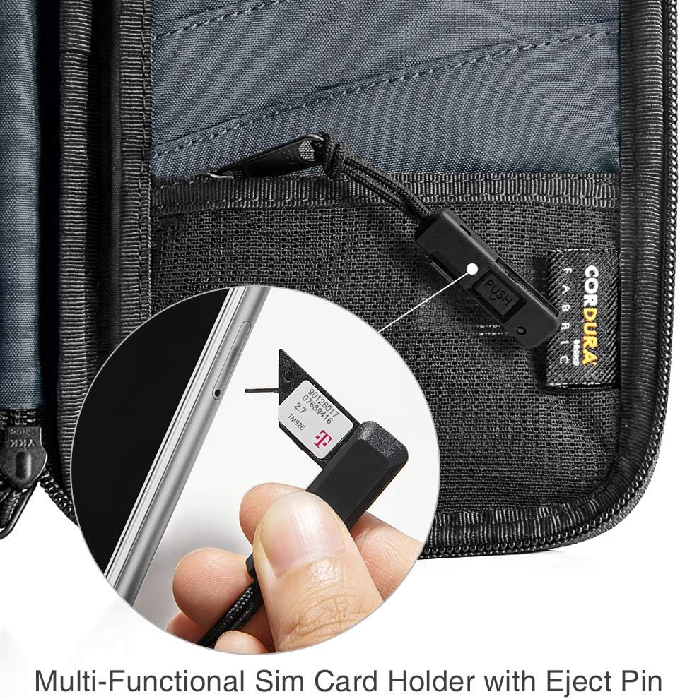 tomtoc Family Passport Holder with a Sim Card Slot and Eject Pin, RFID Blocking Travel Passport Wallet, Waterproof Ticket Document Organizer Bag with Chain Strap, Up to 6 Passports 9 Credit Cards