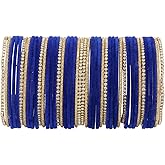 Efulgenz Indian Bangles for Women Indian Bangle Set Bridal Bollywood Rhinestone CZ Crystal Velvet Bangle Bracelets Wedding Jewelry for Women (44 Pcs)
