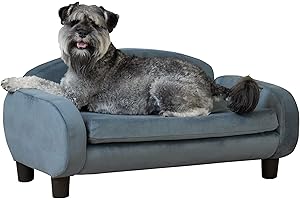 Modern Pet Sofa 31.5" Wide Low Back Lounging Bed with Removable Mattress Cover in Espresso/Cornflower