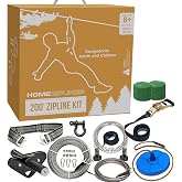 Hyponix Zip Line Kit for Kids and Adults, Outdoor &amp; Backyard Zipline 200 ft | Heavy Duty Zipline Kit, 350lb Capacity, 1/4-Inch Stainless Steel Cable, 7.5-Ft Spring Brake, Ratchet System, Cushioned Seat