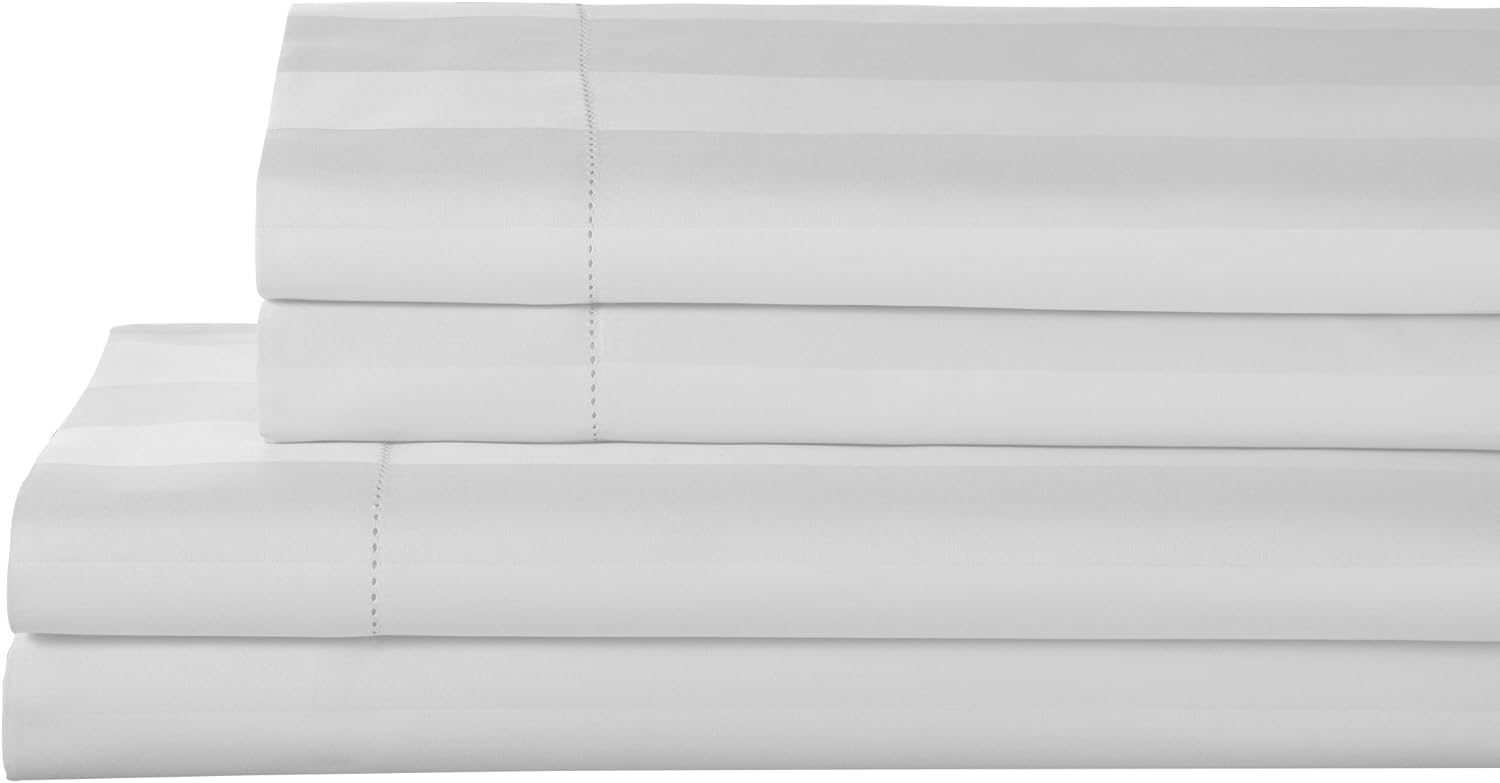 Elite Home Products T325 100% Pima Cotton Tuxedo Woven Stripe S/Set,Queen,White