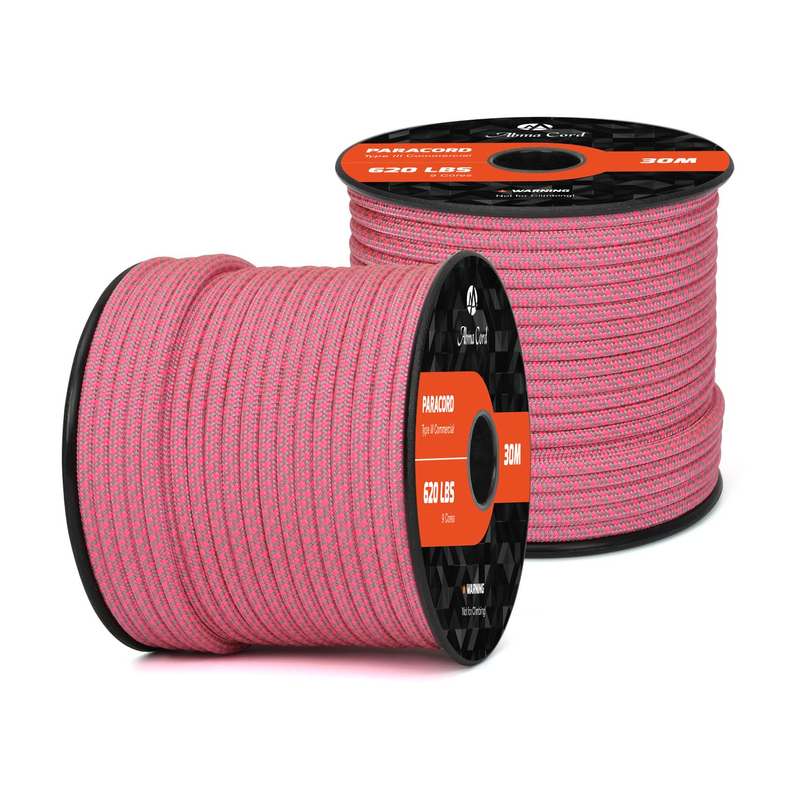 Abma Cord Paracord 620 lbs 4mm 9 Strands 100% Nylon 30M - Grey & Neon Pink — image 1