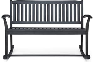 Great Deal Furniture Dexter Patio Rocking Loveseat | Acacia Wood | Dark Gray Finish