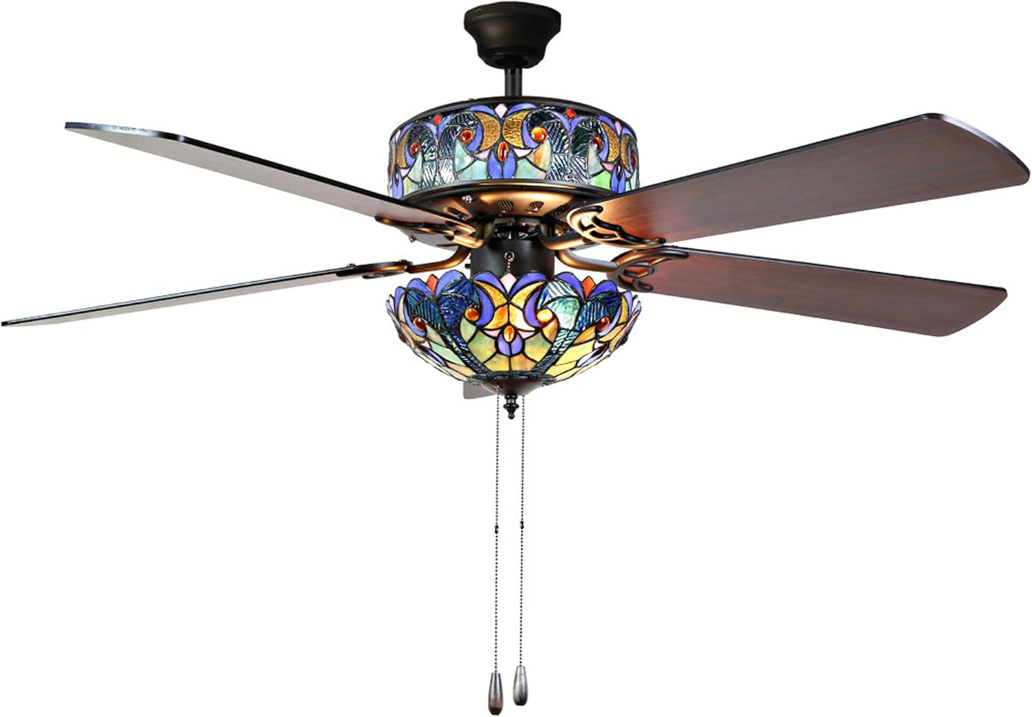 Amazon Com River Of Goods Tiffany Style 52 Inch Width Stained Glass Halston Led Ceiling Fan Blue Kitchen Dining