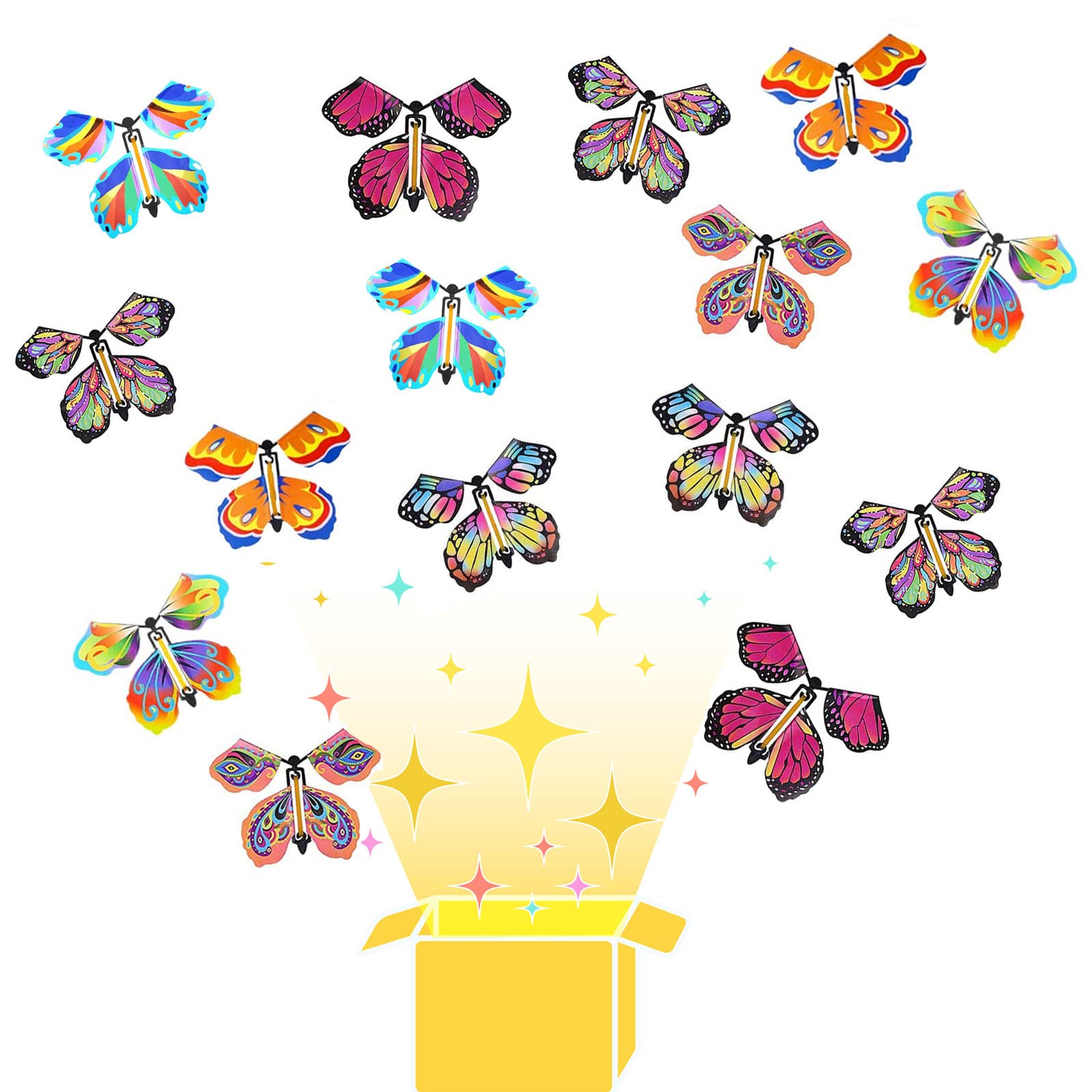 JEOPKO 15 Pieces Magic Flying Butterfly, Clockwork Butterfly Card, Flying Butterfly, Rubber Band Butterfly, Butterfly Flying Toy, Performance Props, Children Surprise Gifts (Random Color).