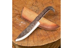 AFHZAM Viking Knife With Raven's Head Hilt & Leather Sheath | Hand Forged High Carbon Steel Blade | Camping Viking Engraved Fixed Blade Knives | Viking Gifts For Men (Kuk-114)