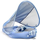 Mambobaby Baby Swim Float with Canopy &amp; Tail Infant Pool Float Non-Inflatable Toddler Swim Float with Skin-Friendly Material for 3-24 Months Baby Boys Grils Elephant Blue