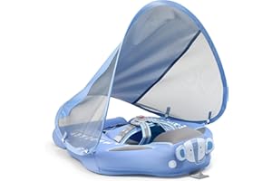 28°C Mambobaby Baby Swim Float with Canopy & Tail Infant Pool Float Non-Inflatable Toddler Swim Float with Skin-Friendly Material for 3-24 Months Baby Boys Grils Elephant Blue