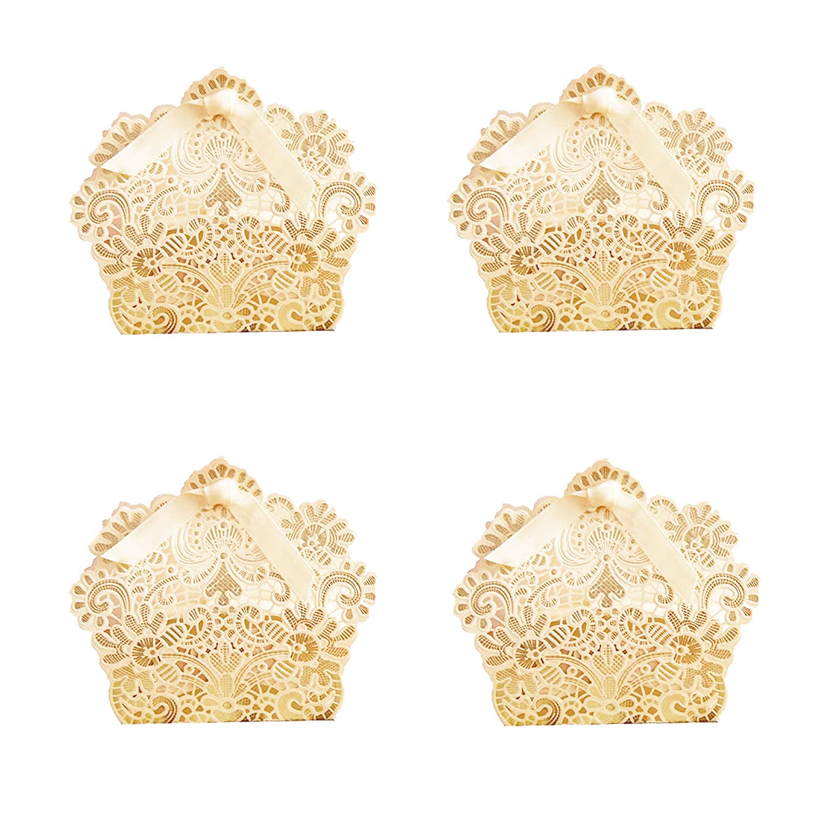 ponatia 50 PCS Laser Cut With Ribbon Wedding Party Favor Box, Wedding Gift Box, Chocolate Candy and Gift Boxes Paper bags for packaging(Gold)