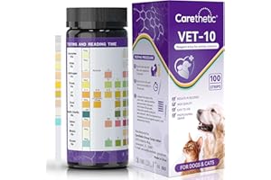 Pet Urine Test Strips，Carethetic 10-Parameter Cat & Dog Urine Test Kit, Cat & Dog UTI Strips for home use, Easy-to-Use & Read