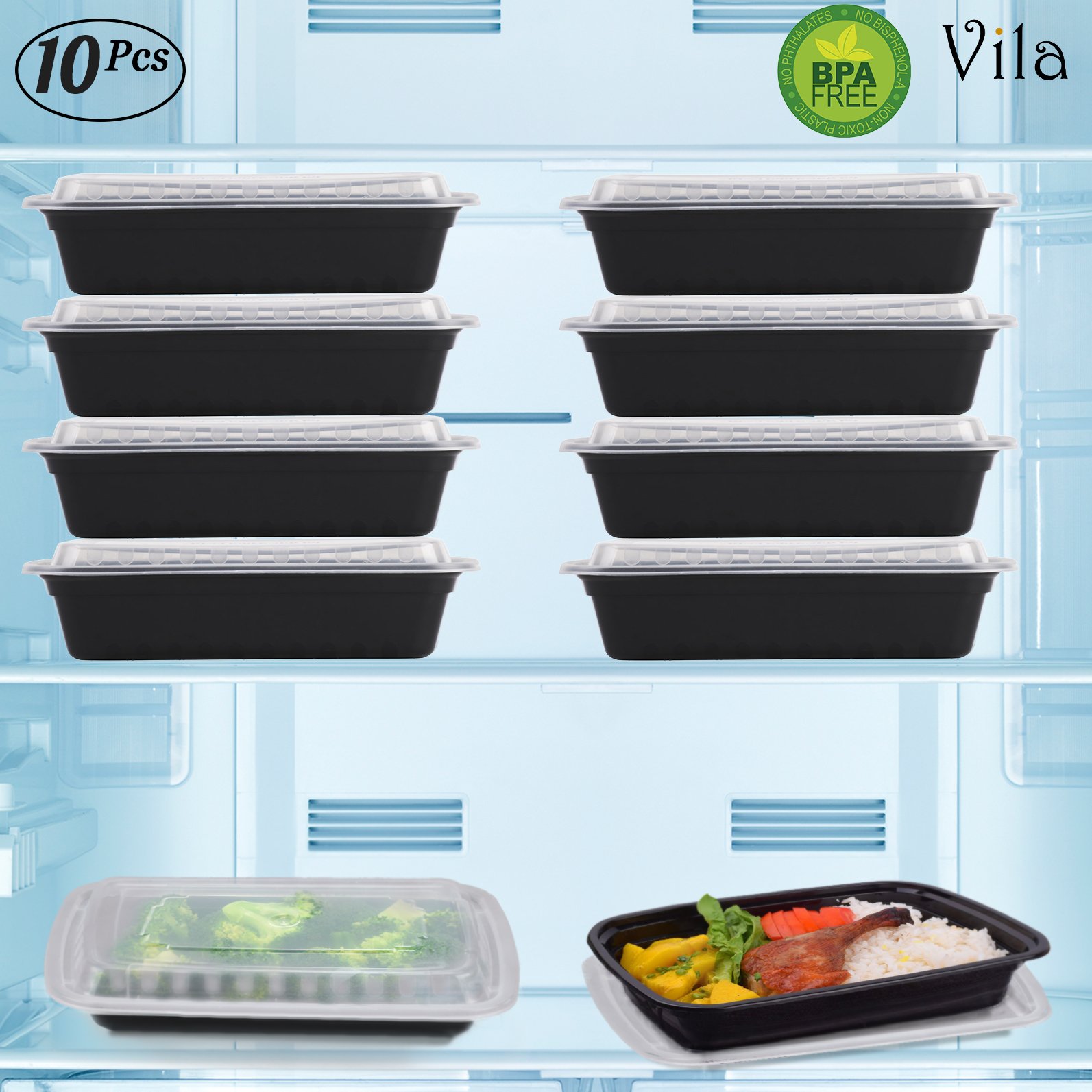 10 Microwavable Heavyweight Meal Prep Container (28 oz) with Lid – Reusable Food Storage Box - Recyclable Takeaway Delivery Vessel - Freezer, Dishwasher Safe - BPA-Free, Leak-Proof Airtight Clear Lid
