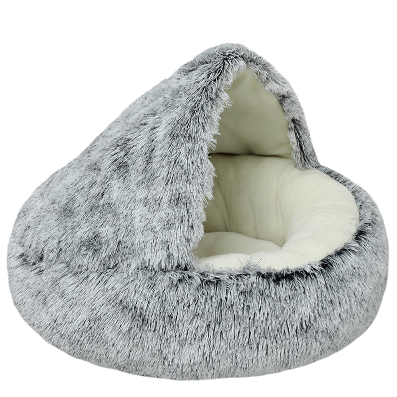 Beskie Calming Dog Bed & Cat Bed, Fluffy Plush Puppy Cushion, Kitten Cave, Small Dog Donut Cave, Indoor Cat Sleeping Bag, Soft Warm Pet Sleeping Pillow, Grey,50cm