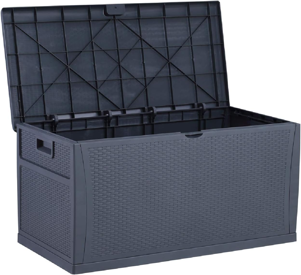 Plastic Deck Box Wicker 120 Gallon, Gray - Waterproof Storage Container Outdoor Patio Garden Furniture: Home Improvement