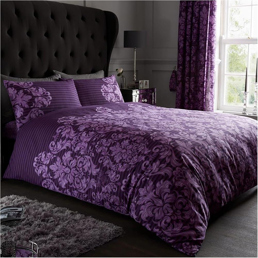 Gaveno Cavailia Empire Damask Purple Double Duvet Set 3 Piece