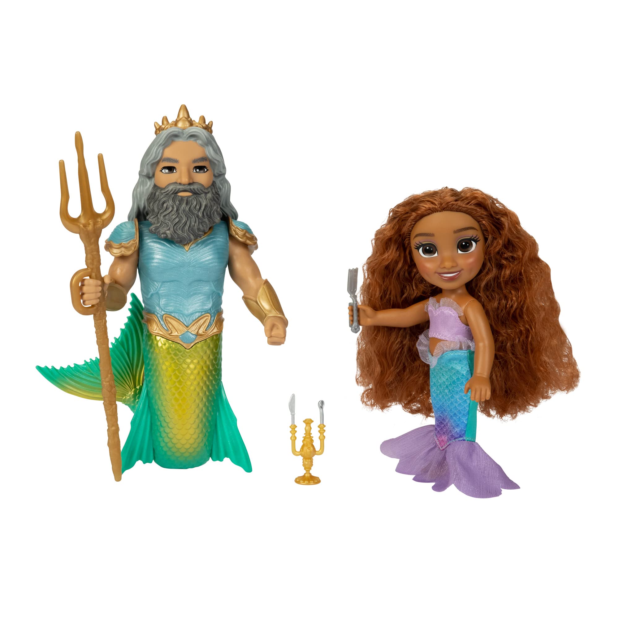 The Little Mermaid Disney Ariel Doll and King Triton Petite Gift Set, 6” / 15 cm Tall with Dinglehopper, Candelabra and King Triton’s Trident Accessory Toys. The for Girls Aged 3+