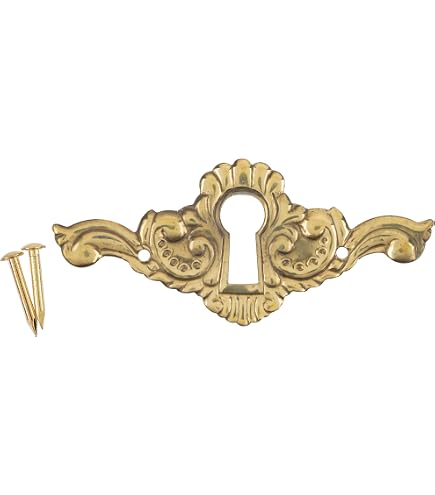 Victorian Style Antiqued Brass Keyhole Cover Plate - 2-1/4" X 1-1/8" For Cabinet, Dresser, Desk (UA-81AB)-748592