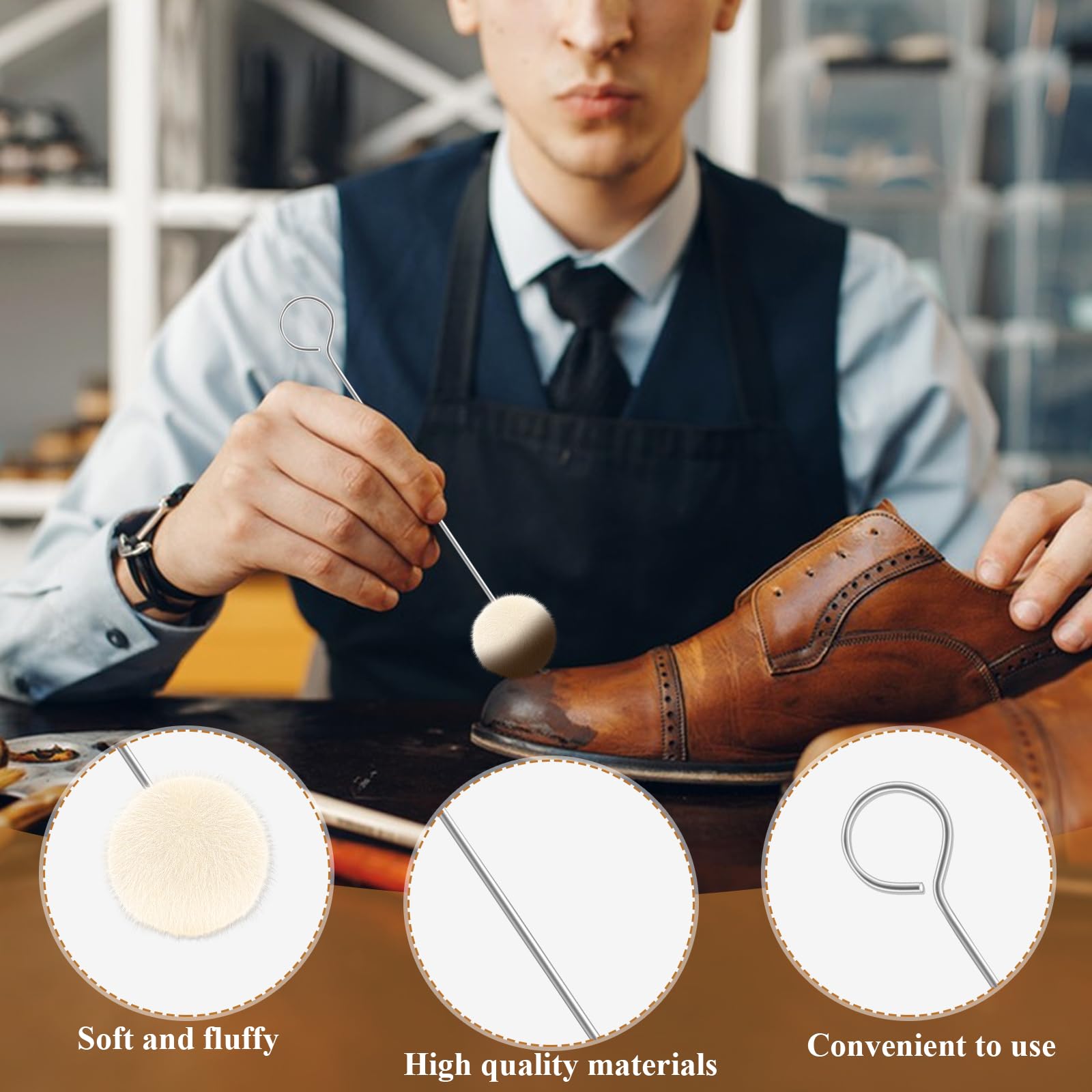 EYBDYB 10 Pack Wool Daubers Ball Brush with Metal Handle – Leather Dye Applicator Tool for Leather Crafting, Gluing, Staining, Shoe Polish & DIY Projects