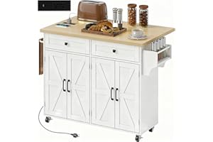 HOMCOM Kitchen Island with Storage, Rolling Kitchen Cart on Wheels with Charging Station, Drop Leaf, Spice Rack, Towel Rack, 