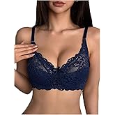 SweatyRocks Women's Floral Lace Bow Bra Spaghetti Strap Bralette Comfortable Wireless Bras