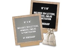 WINSHARP Black & Gray Double Sided Felt Letter Board 10"x10" Oak Wooden Frame with White Letters Changeable Sign Boards for Home Decor Baby Announcement