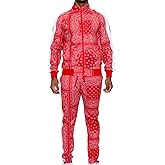 G-Style USA Men's Accented Bandana Paisley Tracksuit Set - Zipper Jacket and Sweatpants ST804 - Red - 2X-Large