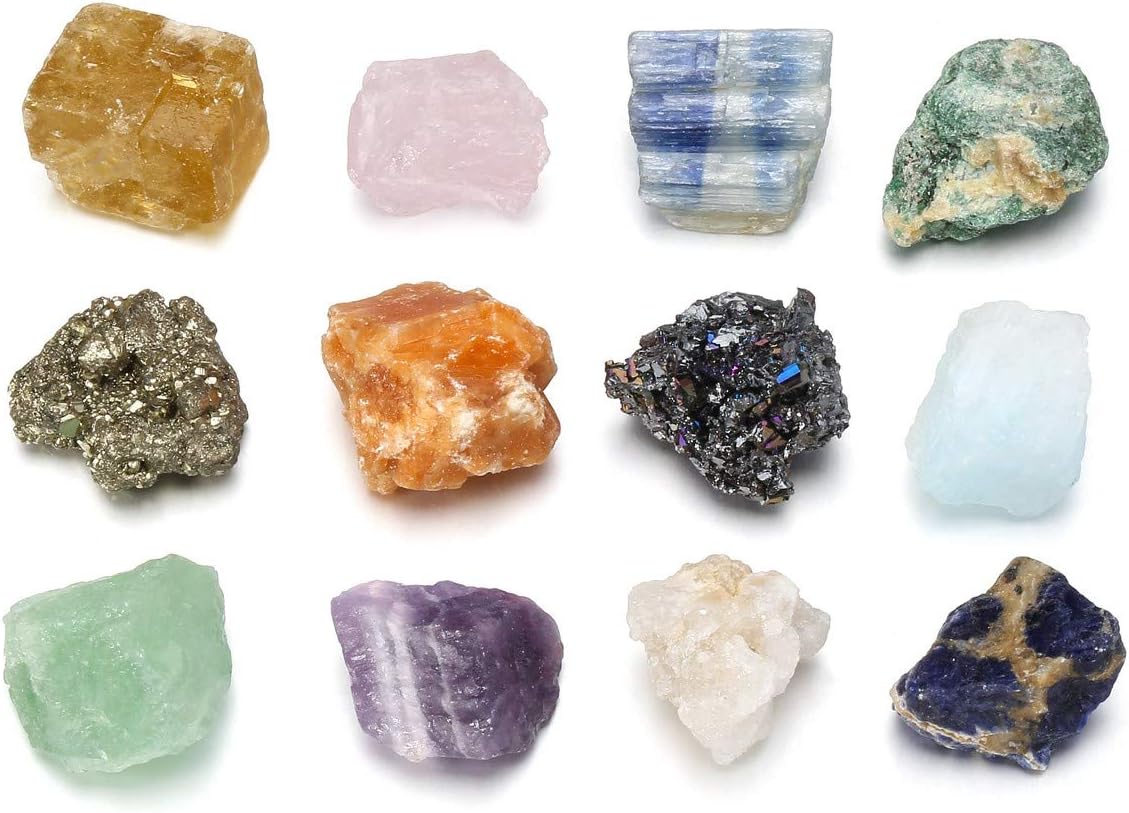 JOVIVI 12pc Healing Crystals Chakra Stones Set Natural Raw Quartz Rough Rock Crystals and Gemstones for Anxiety,Stress Relief,Crystal Gifts