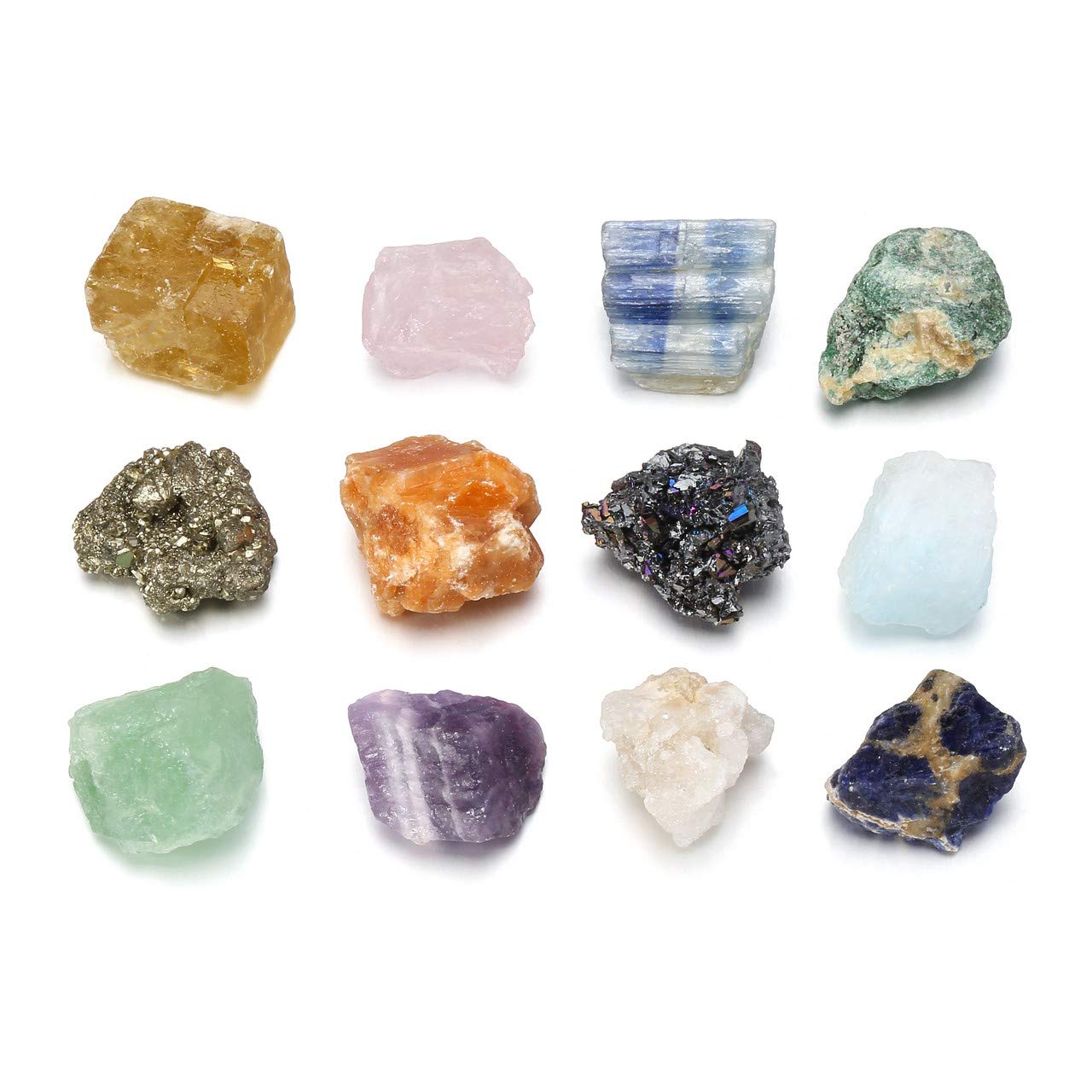 JOVIVI 12pc Healing Crystals Chakra Stones Set Natural Raw Quartz Rough Rock Crystals and Gemstones for Anxiety,Stress Relief,Crystal Gifts, Meditation,Reiki Balacing,Size 0.59"-0.9"