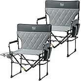 TIMBER RIDGE Aluminum Camping Directors Chair with Side Table Pocket, Portable Folding Chair, Heavy Duty Lawn Chair for Fishing Trip Picnic Concert Outdoor 400lbs, Grey 2 Pack