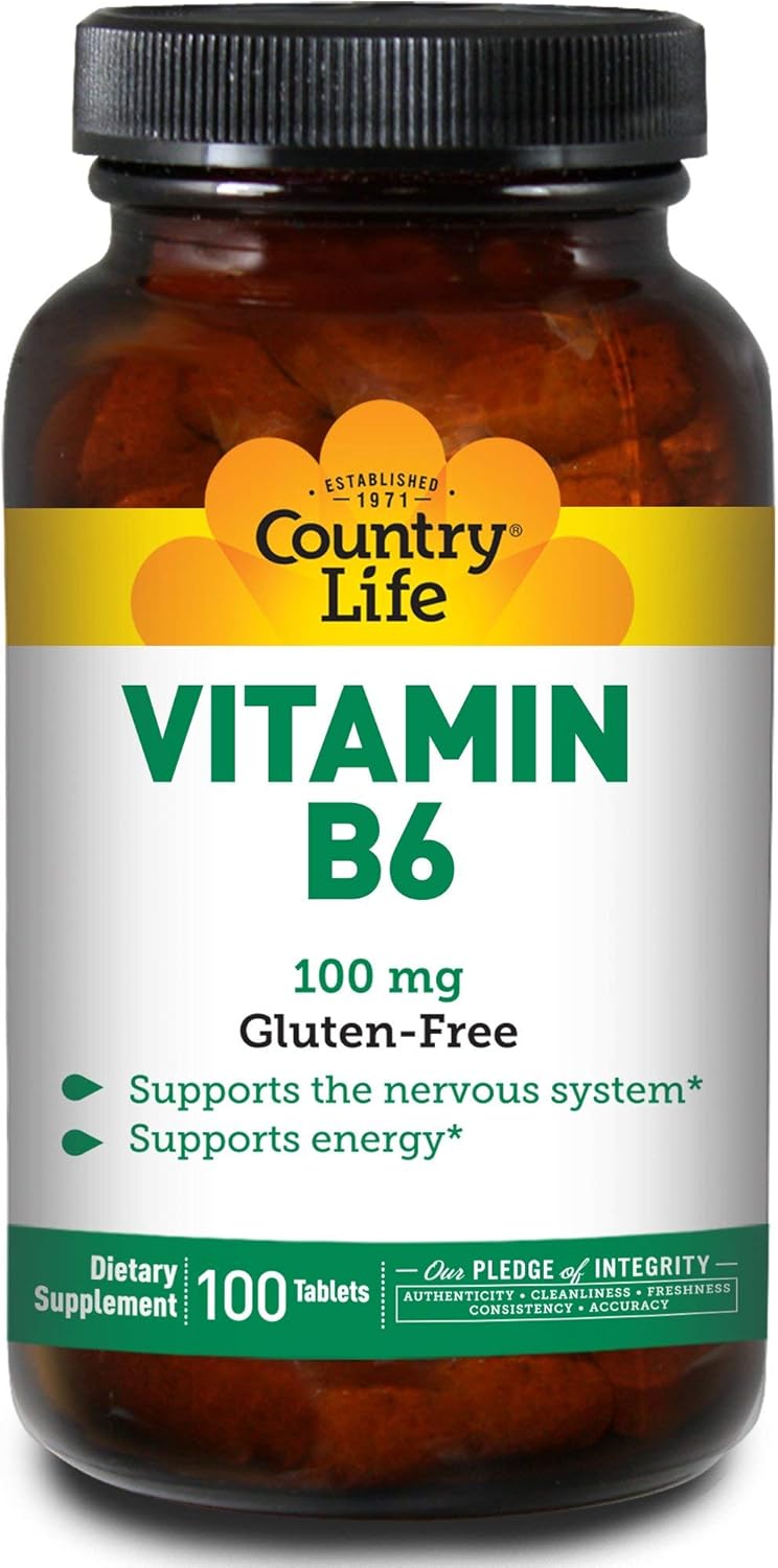 Country Life Vitamin B6 100 mg - 100 Tablets - May Help Support Nervous System - Supports Energy - Gluten-Free: Health & Personal Care