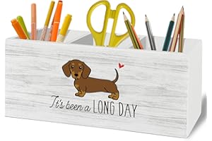 XLDLIOO Funny Dachshund Pen Pencil Holder Organizer for Desk Accessories, Weiner Dog Gifts Wooden Box Sign Desk Decor for Home Office Decoration, Gifts for Dachshund Lovers Women Men