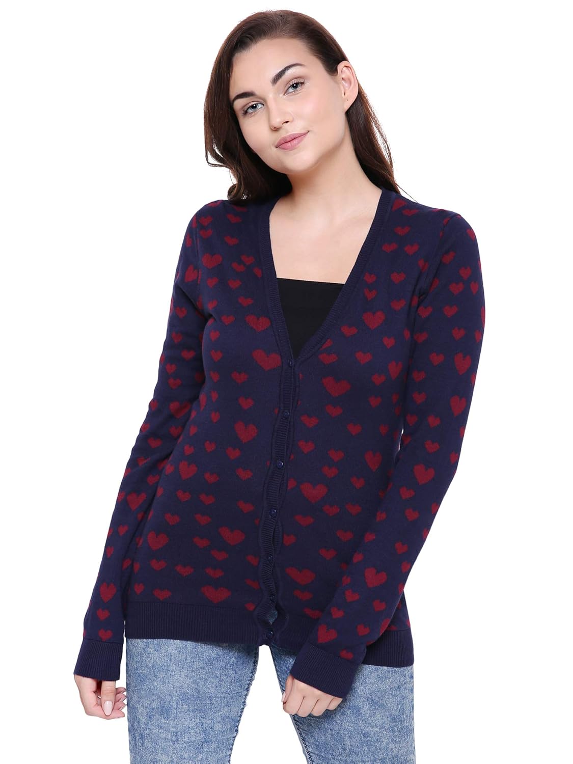 mansicollections dark blue heart knitted cardigan for women