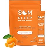Som Sleep, Calm Sleep Aid Powder Drink Mix w/Magnesium, Melatonin 3mg, Vitamin B6, L-Theanine & GABA – Vegan, Zero Sugar – Tangerine, 10-Pack