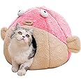 Cat Beds for Indoor Cats - Cat Bed Cave with Removable Washable Cushioned Pillow, Soft Plush Premium Cotton No Deformation Pet Bed, Lively Pufferfish Cat House Design, Pink, Multiple Sizes(M)