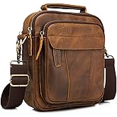 Le'aokuu Mens Crazy Horse Leather Cross Body Messenger Shoulder Satchel School Bag For 8" Tablets