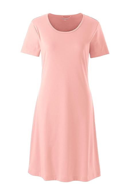 Lands' End Knielanges Baumwoll- Kurzarm-Nachthemd für Damen