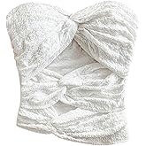 MakeMeChic Women's Twist Front Strapless Tube Backless Ruched Cut Out Going Out Tank Crop Top