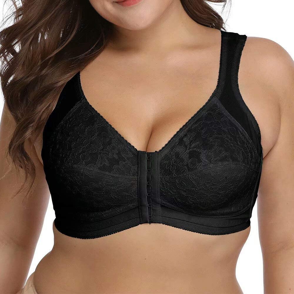 Vgplay Women's Plus Size Front Closure Bras Full Coverage Wire Free X-Back Support Bra