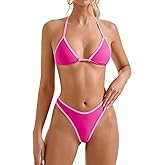 SUUKSESS Women Sexy Thong String 2 Piece Bikini Set Cheeky Halter Swimsuit