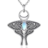 HUKKUN Luna Moth Necklace Sterling Silver Animal Lover Gift for Women Cute Animal Insect Jewelry