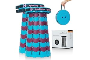 XplrKamp Retractable Folding Stool - Heavy Duty 400 lb Collapsible Portable Stool for Camping, Hiking, Fishing, Indoor/Outdoor with Non-Slip Base and Lightweight Design (Blue Purple, 2-Pack)