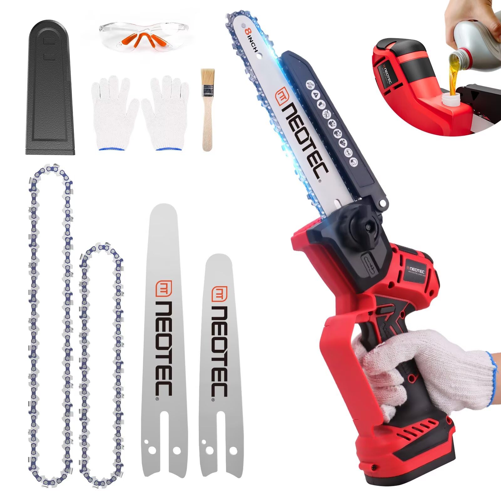 Photo 1 of Mini Chainsaw Fits for Milwaukee M18 Battery, NEOTEC 6 Inch & 8 Inch Cordless Electric Chainsaw with Auto Oiler & Tool-Free Tensioner, Brushless Saw for Tree Trimming, Branch Pruning (No Battery)