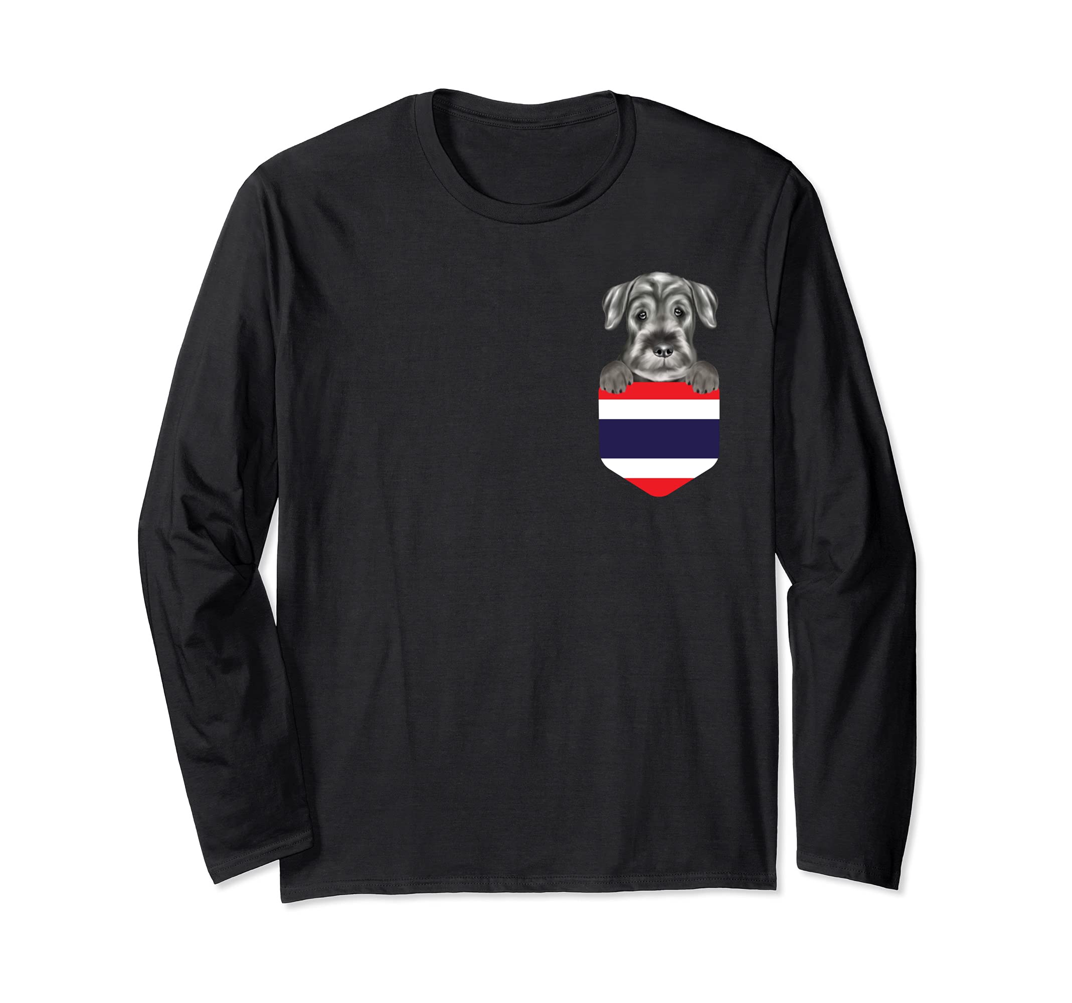 Thailand Flag Standard Schnauzer Dog In Pocket Long Sleeve T-Shirt