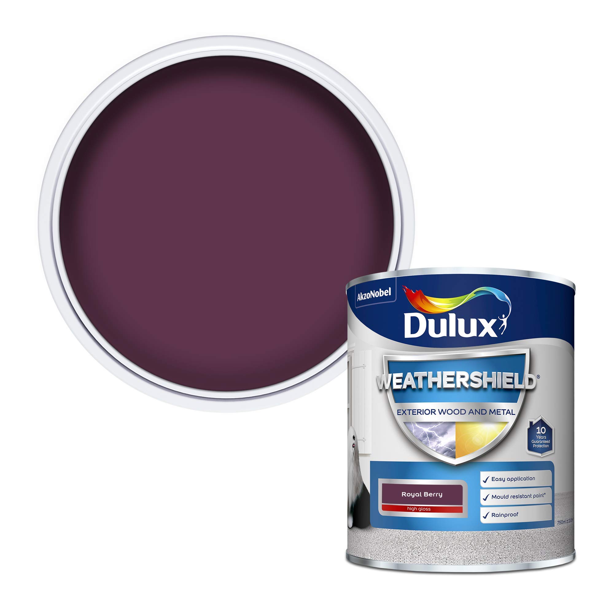 Dulux Weather Shield Exterior High Gloss Paint, 750 ml - Royal Berry