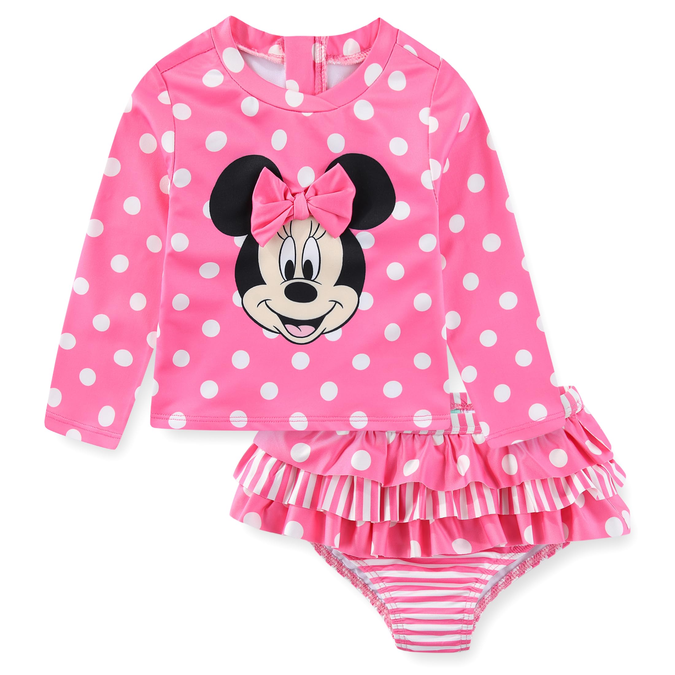 Photo 1 of Disney Minnie Mouse Baby Girls UPF 50+ Long Sleeve Rash Guard & Bikini Bottom Two Piece Swimsuit Set for Infants Pink