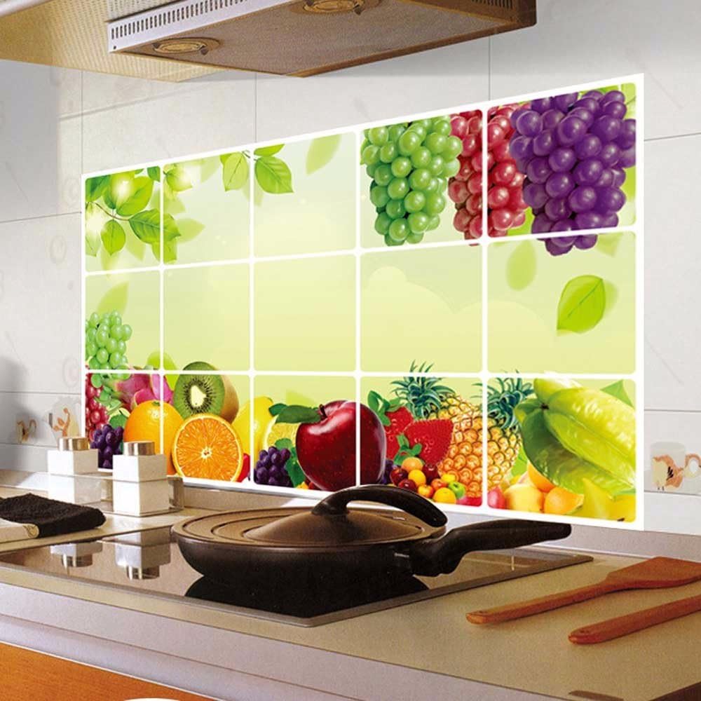 Fruit Pattern Kitchen Wall Paper Foil Aluminum Sticker Hot Oil Proof Decoration