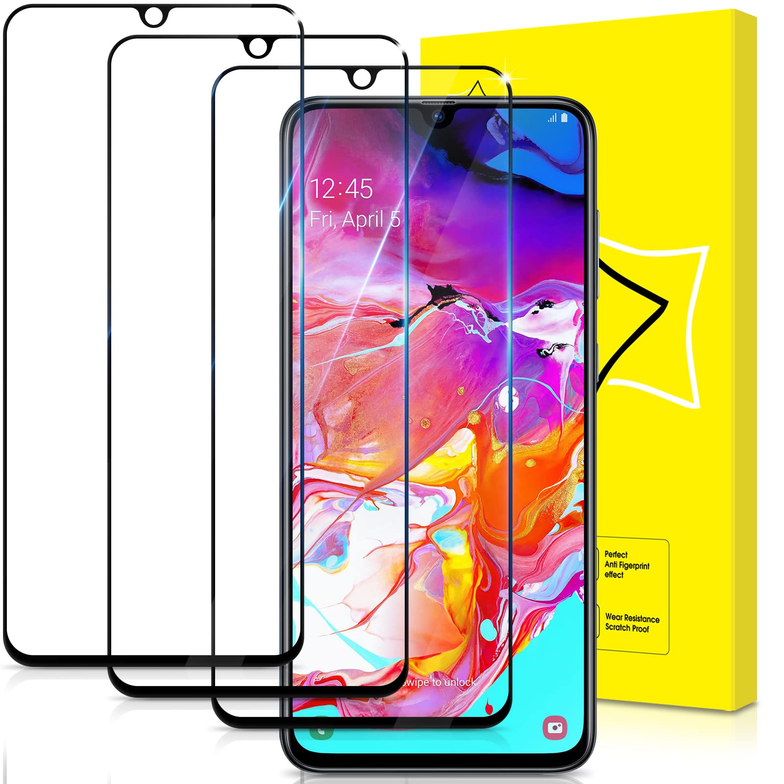 GiiYoon-3 PACK Screen Protector for Samsung Galaxy A70 Tempered Glass [HD Full Coverage] [Easy Installation] [Round Edge] [Scratch Resistant] [9H Hardness] Screen Cover Film