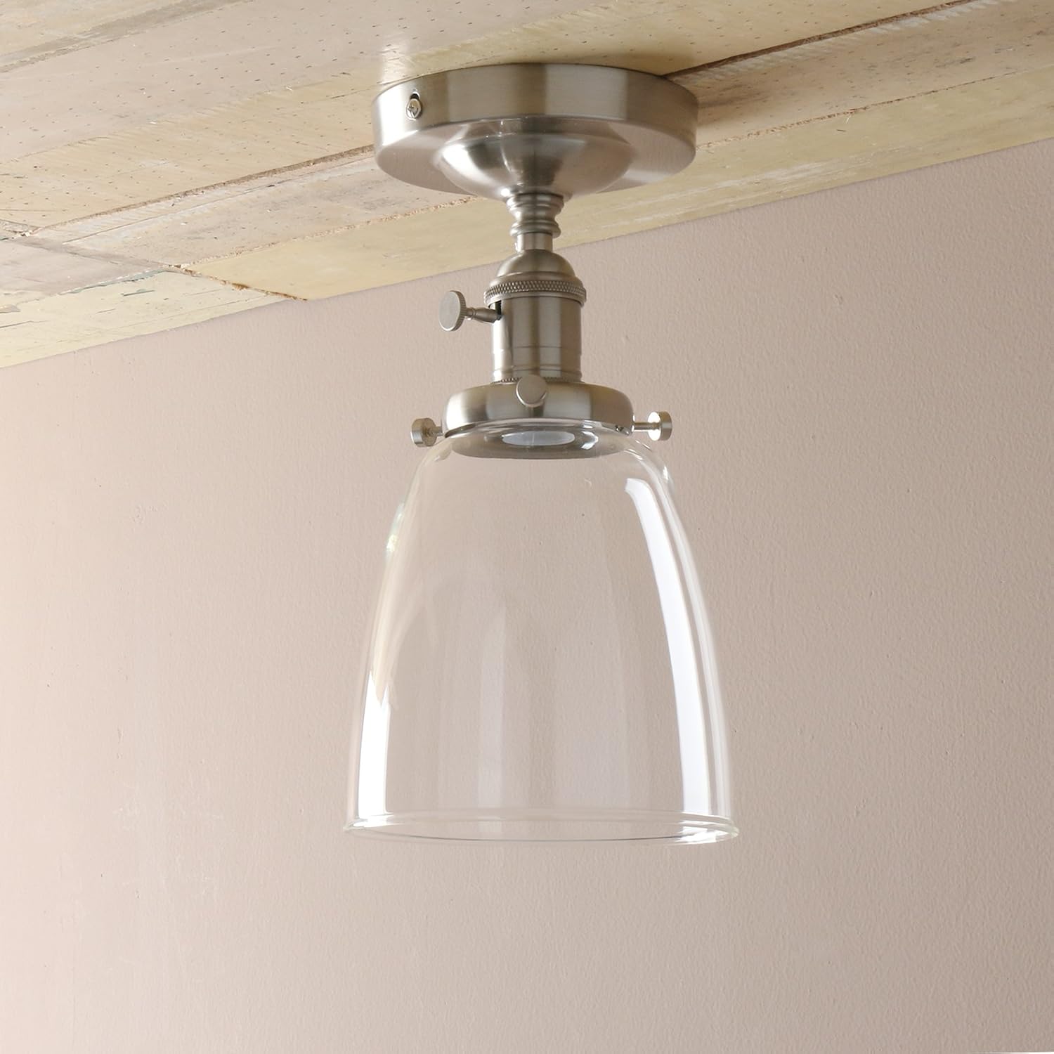 PathsOn Industrial Vintage Edison Pendant Light Clear Glass Shade Flush Mount Hanging Ceiling Lamp Lighting Fixture Chandelier for Loft Bar/Kitchen/Island/Living Room/Dining Room/Bedroom (Brushed) - Image 5