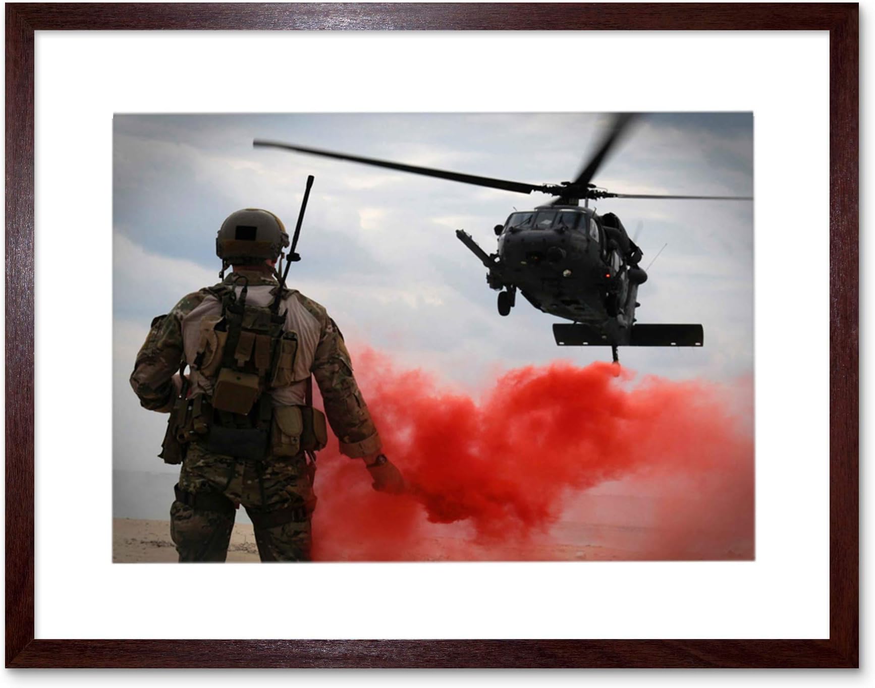The Art Stop WAR AIR Force Helicopter Landing Flare Smoke RED Frame Print Picture F12X1826
