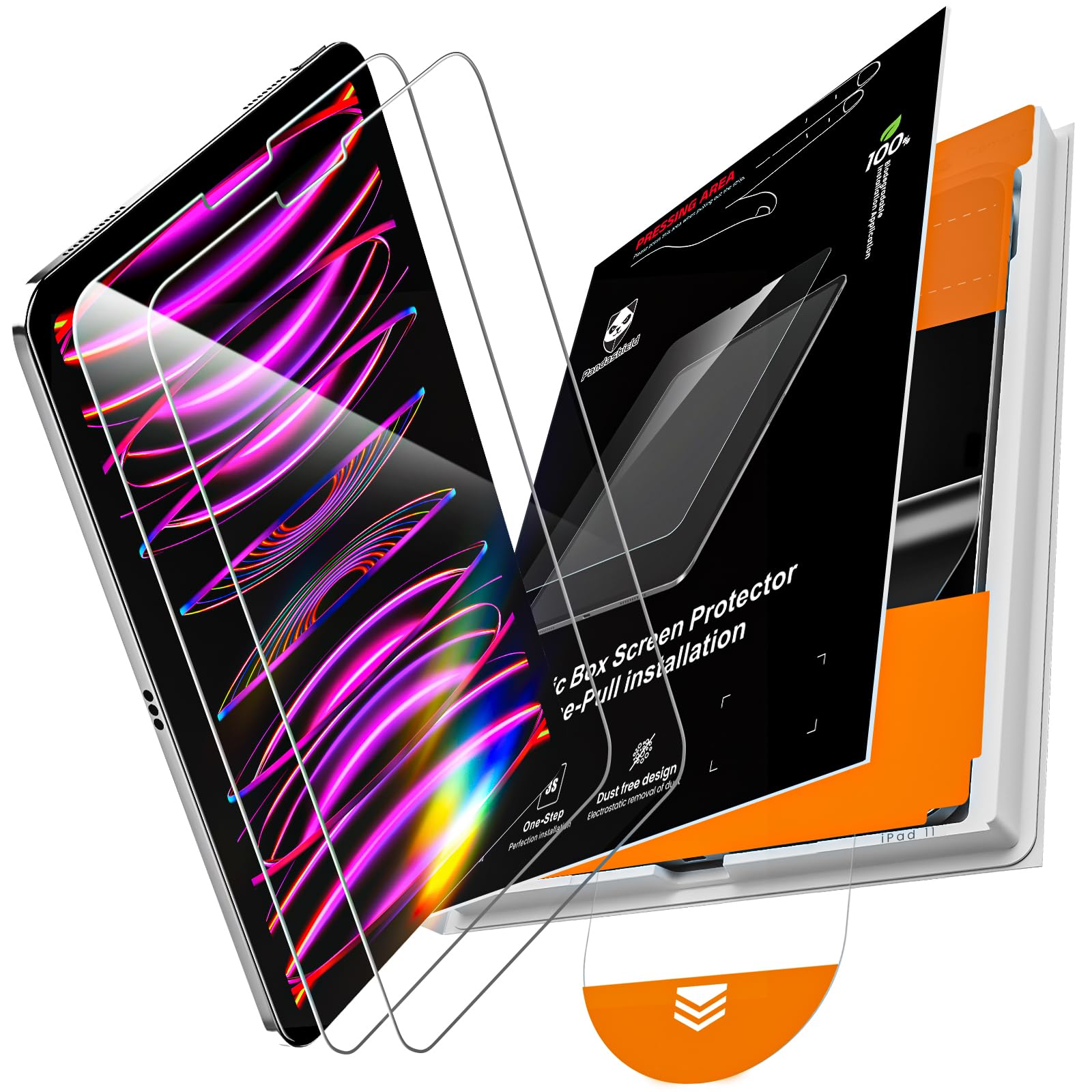 Photo 1 of PandaShield 2 Pack for iPad Pro 11"(4th 3rd 2nd 1st Gen) iPad Air 10.9"(5th 4th Gen) 9H+ Tempered Glass Screen Protector with Easy-Install[12FT Grade Shatterproof] Apple Pencil Compatible,HD Clarity